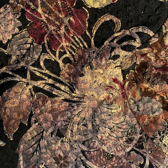 MSK Jacket Textured Floral Gold Beaded Fringe Hem Black Purple - Picture 7 of 9